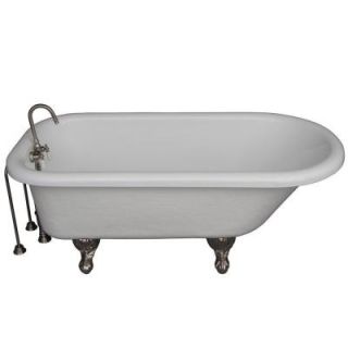 Barclay Products 5.6 ft. Acrylic Ball and Claw Feet Roll Top Tub in White with Brushed Nickel Accessories TKATR67 WBN4