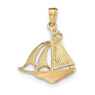 14k Yellow Gold 3 D Sailboat Pendant