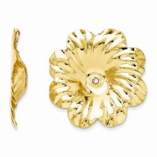 14k Yellow Gold Polished Floral Earrings Jackets (0.9IN x 0.8IN )