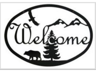Village Wrought Iron WEL 193 Medium Bear Welcome Sign