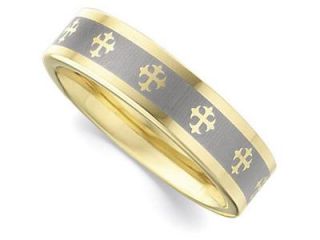 6.3MM Dura Tungsten Gold IMMersion Plated Flat Band With Lasered Crosses Size 9