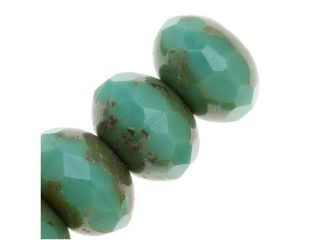 Czech Fire Polished Glass Faceted Rondelles 9x6mm   Green Turquoise Picasso (10)