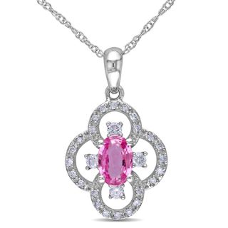 Miadora 10k White Gold 1/6ct TDW Diamond and Pink Sapphire Necklace (G