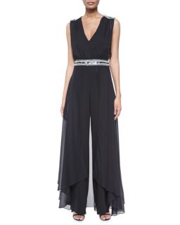 Haute Hippie Embellished Silk Jumpsuit with Cape