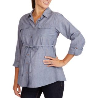 Oh Mamma Maternity Tie Waist Button Up Chambray Shirt