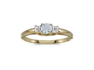 Birthstone Company 10k Yellow Gold Round Aquamarine And Diamond Ring
