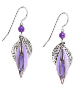 Silver Forest Earrings, Silver Tone Purple Layered Pendant Drop