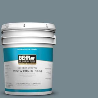 BEHR Premium Plus 5 gal. #N470 5 Norwegian Blue Satin Enamel Interior Paint 740005