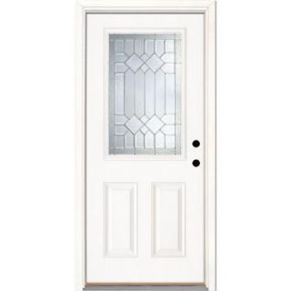 Feather River Doors 33.5 in. x 81.625 in. Mission Pointe Zinc 1/2 Lite Unfinished Smooth Fiberglass Prehung Front Door 882170