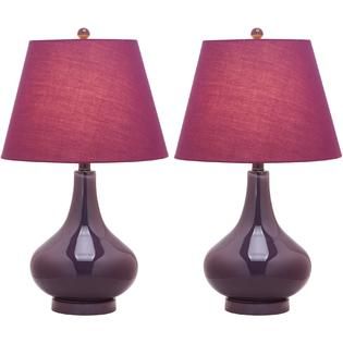 Safavieh  26 Dark Purple Glass Metal Table Lamp Hardback Linen Shade