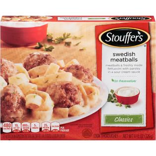 Stouffers Meatballs & freshly made fettuccini with parsley in a sour