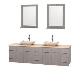 Wyndham Collection Centra 80 in. Double Vanity in Gray Oak with Marble Vanity Top in Ivory, Marble Sinks and 24 in. Mirrors WCVW00980DGOIVGS2M24