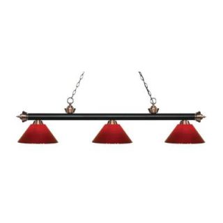 Filament Design Marice 3 Light Matte Black and Antique Copper Island Light with Red Shades CLI JB053371