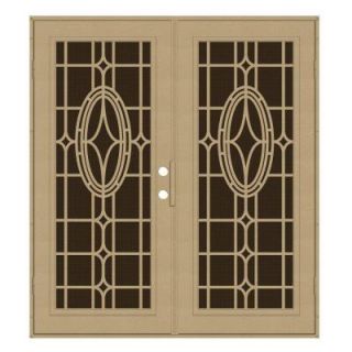 Unique Home Designs 72 in. x 80 in. Modern Cross Desert Sand Left Hand Surface Mount Aluminum Security Door with Brown Perforated Screen 1S2506KL1DSP4A