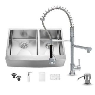 Vigo All in One Farmhouse Apron Front Stainless Steel 33 in. 0 Hole Double Bowl Kitchen Sink and Faucet Set in Chrome VG15212
