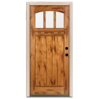 Steves & Sons 36 in. x 80 in. Craftsman 3 Lite Arch Stained Knotty Alder Wood Prehung Front Door A4151 AW WJ 6LH