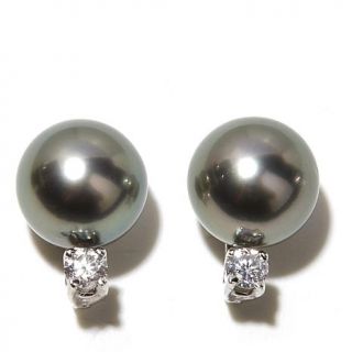 Imperial Pearls 9 10mm Black Cultured Tahitian Pearl and 0.2ct Diamond 14K Whit   7872467