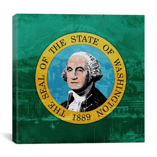 Flags Washington City Skyline with Mount Olympus Graphic Art on Canvas