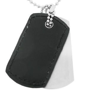 Stainless Steel and Black Leather Two piece Dog Tag Pendant   Jewelry