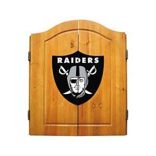 Officially Licensed NFL Logo Solid Pine Dart Cabinet Set   Raiders   7605454