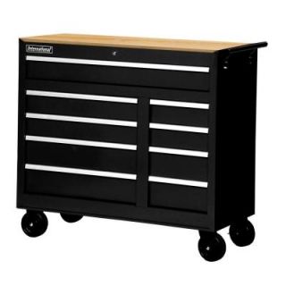 International Workshop Series 42 in. 9 Drawer Cabinet with Wood Top, Black WRB 4209WTBK