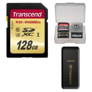 Transcend 128GB SecureDigital SDXC UHS 3 Memory Card with 3.0 Reader + Card Case