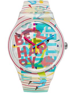 Swatch Unisex Swiss GO HAPPY Multicolor Silicone Strap Watch 41mm