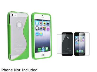 Insten Clear / Green Gummy S Shape Skin Case Cover + Front & Back Screen Protector Compatible With Apple iPhone 5 / 5s 808170