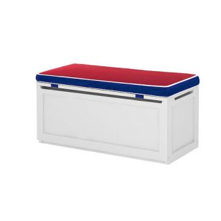 Maxwood Toy Storage Chest with Blue/Red Seat Pad   White    Maxwood Furniture