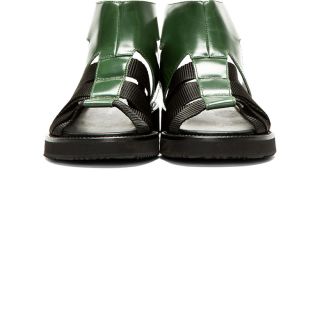 Krisvanassche Green Buff Leather & Grosgrain Sandals