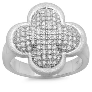 Sterling Essentials Sterling Silver Pave Cubic Zirconia Puffed Clover