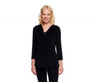 Susan Graver Liquid Knit 3/4 Sleeve Top with Beading —