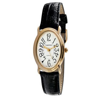 Timetech Womens Black Leather Oval Goldtone Watch  
