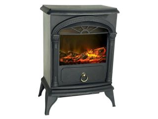 Vernon Electric Fireplace Stove in Black   Traditional Style   Plugs Into Any Outlet