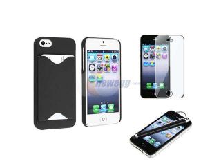 Insten Black with Card Holder Snap on Case + Clear Reusable Screen Protector + Stylus Pen compatible with Apple iPhone 5