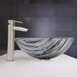 VIGO Rising Moon Glass Vessel Sink and Shadow Faucet Set in Brushed