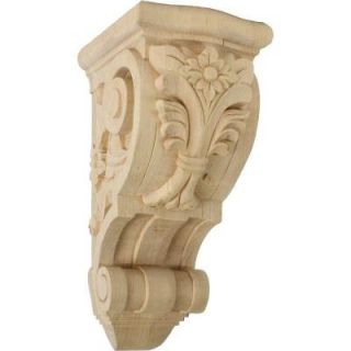 Ekena Millwork 7 5/8 in. x 6 1/4 in. x 14 1/8 in. Unfinished Wood Lindenwood Large Floral Corbel COR06X07X14FLLW