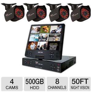 Night Owl 8 Channel Security System   500GB HDD, 600TVL, 10.1 Fold Out LCD Screen, 4 Cameras, Motion Activated, Email Alerts, 50 ft Night Vision, View on Mobile Devices    NODVR108 54 645