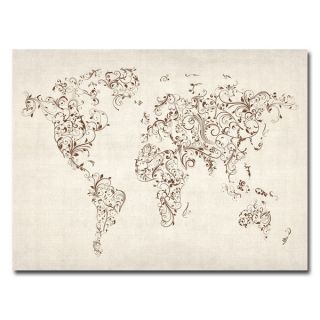 Michael Tompsett World Map   Swirls Canvas Art