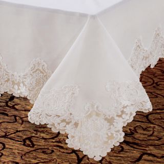 Violet Linen Imperial Embroidered Vintage Lace Tablecloth