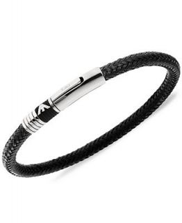 Emporio Armani Mens Bracelet, Stainless Steel Black Braided Cord