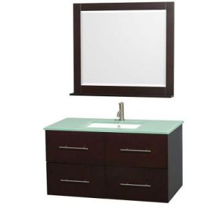 Wyndham Collection Centra 42 in. Vanity in Espresso with Glass Vanity Top in Green, Square Sink and 36 in. Mirror WCVW00942SESGGUNSM36