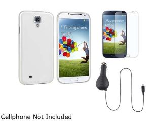 Insten Clear White Hard Case + Matte Screen Protector + DC Car Charger Compatible with Samsung Galaxy SIV S4 i9500