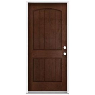 JELD WEN 36 in. x 80 in. Architectural 2 Panel Arch Top Plank Stained Mahogany Fiberglass Front Door Slab THDJW215600033