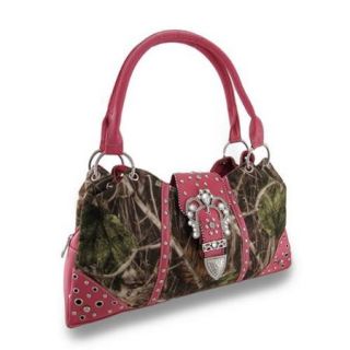 Camouflage Rhinestone Buckle Shoulder Bag Hot Pink Trim