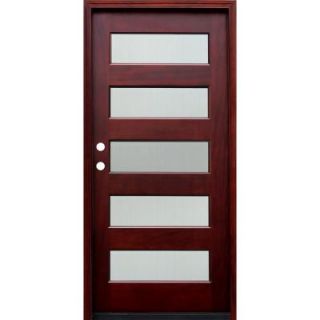 Pacific Entries 36 in. x 80 in. Contemporary 5 Lite Reed Stained Mahogany Wood Prehung Front Door M55RDMR