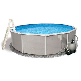 Belize Round Top Rail Metal Wall Swimming Pool Package 27' x 52" x 6'    Blue Wave Products