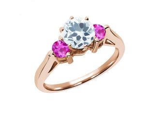 0.61 Ct Sky Blue Aquamarine Pink Sapphire 925 Rose Gold Plated Silver 3 Stone Ring