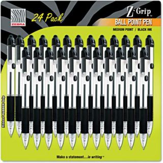 Zebra Z Grip Retractable Ballpoint Pen, Black Ink, Medium, 24 per Pack