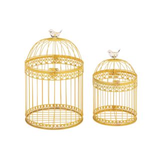 12 inch Yellow Metal Acrylic Bird Cage (Set of 2)   17255559
